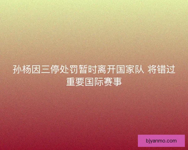 孙杨因三停处罚暂时离开国家队 将错过重要国际赛事